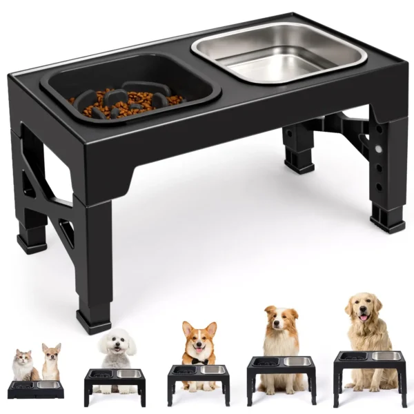2-in-1 Elevated Slow Feeder and Water Bowls