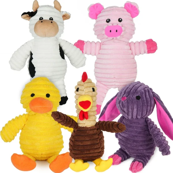 5 Pack Plush Dog Squeaky Toys