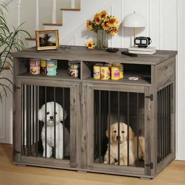 41 Inch Farmhouse Style Dog Kennel with Removable Divider